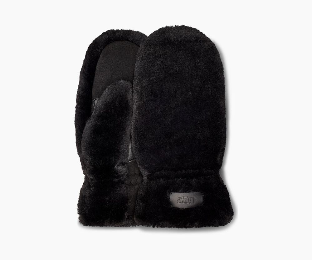 Ugg All Over Faux Fur Mitten - Womens Gloves - Black - NZ (9581PBTUW)